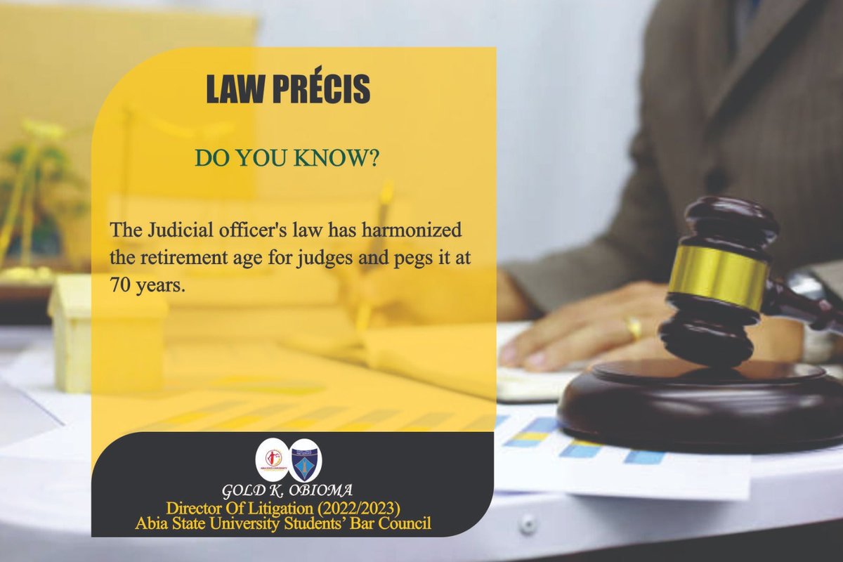 AbsuStudentBarC's tweet photo. Everything that has a begining has an end.
.
.
After serving in the judiciary with wisdom and justice, the term of a judicial officers comes end. When?⬇️
.
.
#judicalofficers
#retire
#retirement
#explore https://t.co/IAuwuE0U0x
