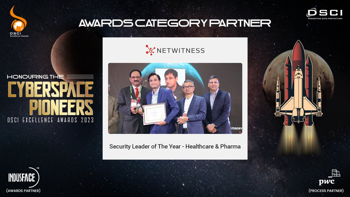 DSCI_Connect's tweet image. Celebrating excellence at AISS 2023 🏆

A big shoutout to @Netwitness for being the Awards Category Partner at DSCI Excellence Awards and honouring the Security Leaders of the Year in Healthcare &amp;amp; Pharma, BFSI &amp;amp; GCC. 

#DSCIExcellenceAwards #AISS2023 #Netwitness…