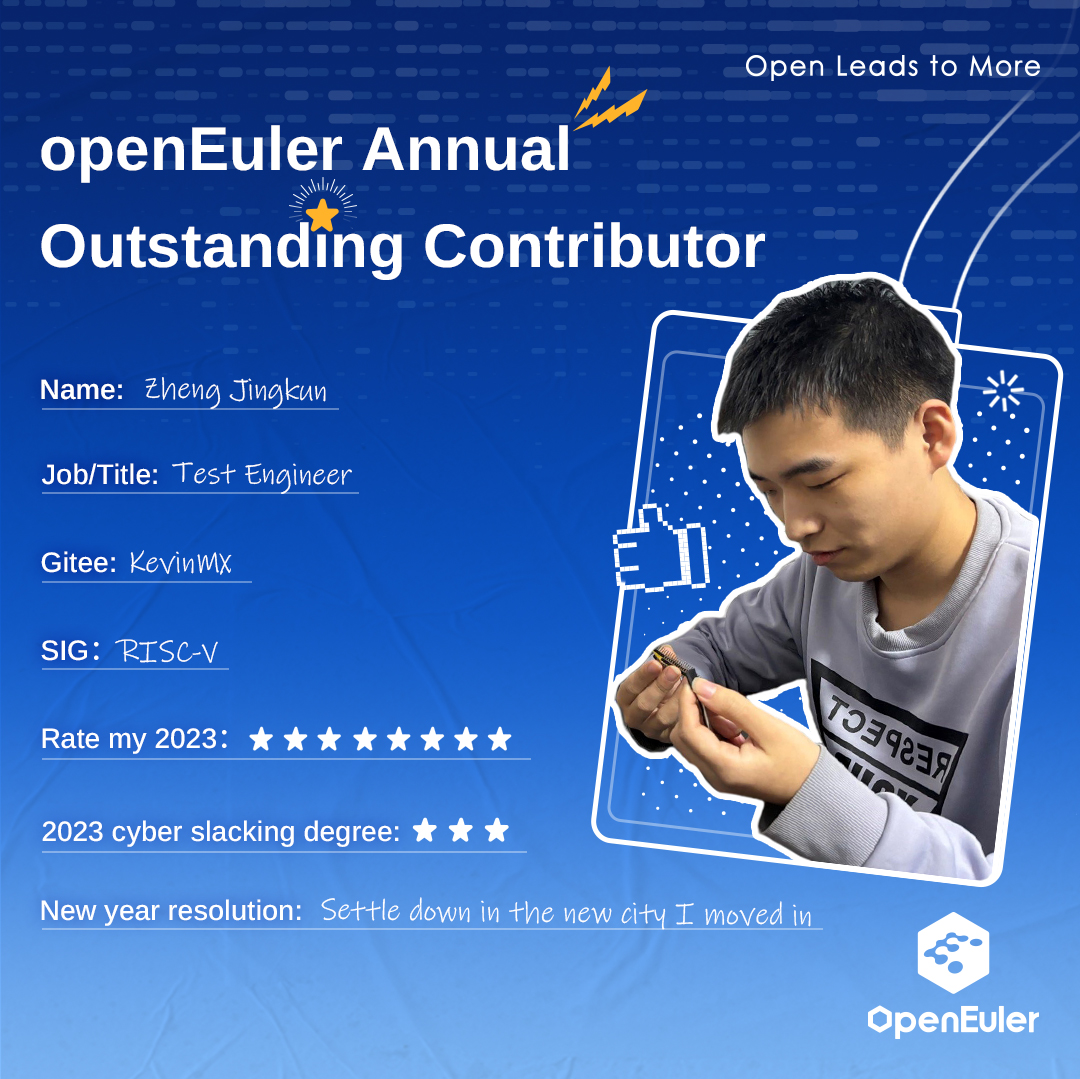 openEuler's tweet photo. ๐Meet Zheng Jingkun, a test #engineer who helped create a #riscv version of openEuler #OS. His passion for sharing experiences with #devs helps #openEuler build a healthy community #ecosystem.
#GrowwithopenEuler #openEulerDevelopers #opensource https://t.co/7Go4gDzkhq