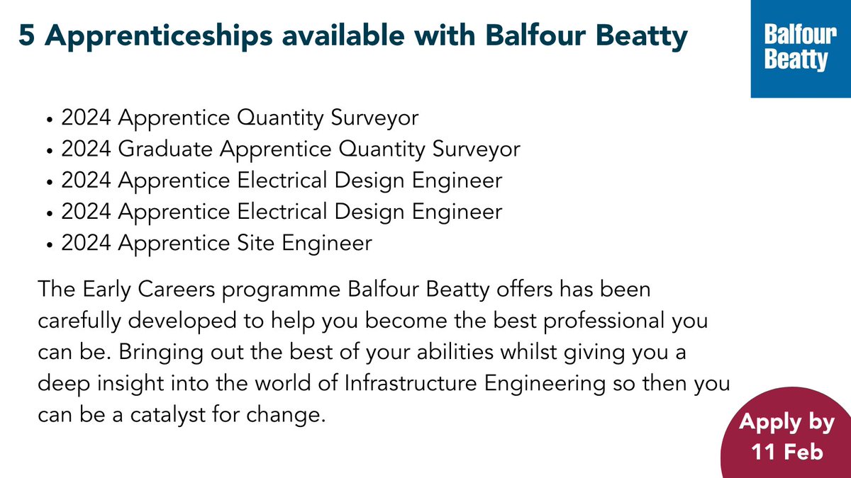 Equate Scotland (@equatescotland) on Twitter photo 5 apprenticeships with <a href="/balfourbeatty/">Balfour Beatty</a> available on Equate CareerHub right now. These are fantastic opportunities for people looking to start their engineering careers!
Find more on Equate CareerHub: equatecareerhub.org.uk/view-jobs/
#earlycareers #apprenticeships #womeninengineering 5 apprenticeships with <a href="/balfourbeatty/">Balfour Beatty</a> available on Equate CareerHub right now. These are fantastic opportunities for people looking to start their engineering careers!
Find more on Equate CareerHub: equatecareerhub.org.uk/view-jobs/
#earlycareers #apprenticeships #womeninengineering