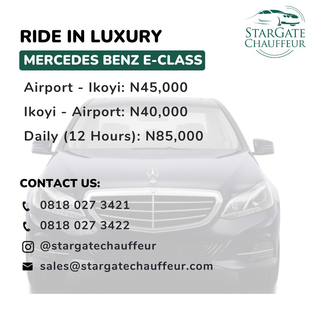 Our price rate to ride in luxury and comfort… 
Unbeatable right? ☺️

Book a ride today.
Send a DM or Call/Whatsapp
08180273421
08180273422

#pricelist #chauffeurservice #chauffeur #stargatechauffeur #carhirelagos