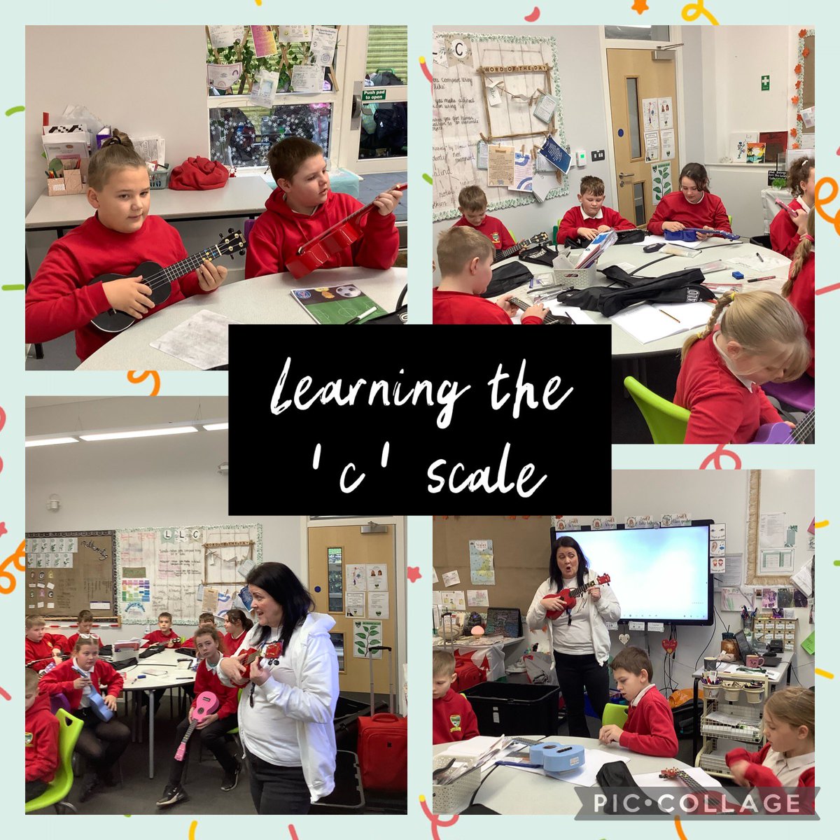 What a treat for dosbarth 12 bore yma! A session with DJ Suzi learning the c scale on the ukuleles. We are ambitious, capable learners! @garntegprimary @misskedwards95 @mrssroche