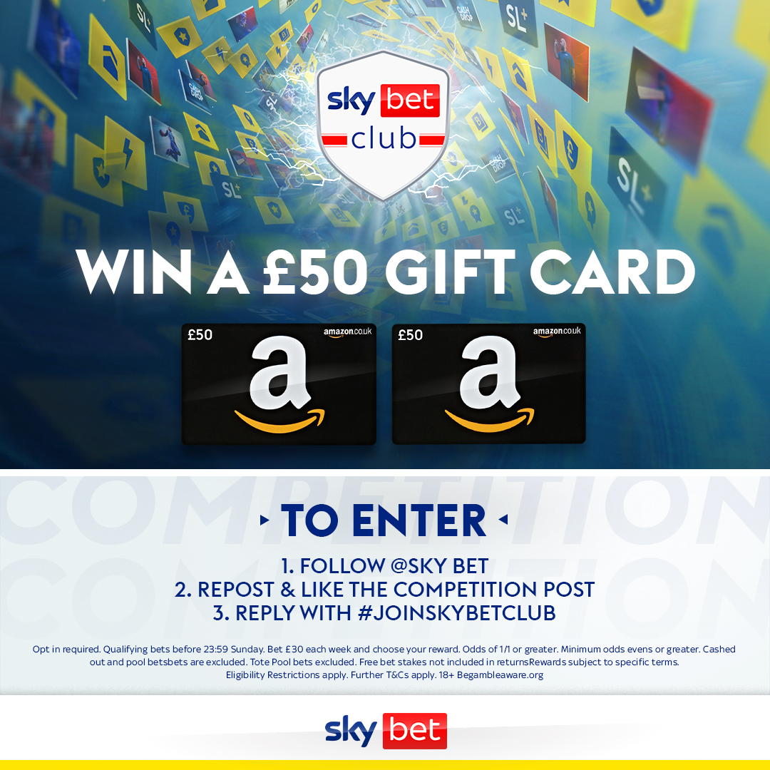 🙌 COMPETITION TIME! 🙌 🎁 For your chance to win a £50 Amazon gift card... 1⃣ Follow @SkyBet 2⃣ Repost and like this post! 3⃣ Reply with #JoinSkyBetClub Winners will be announced on Monday 22nd January - good luck! 👊 Tap here for full T&Cs: bit.ly/48Tza3s