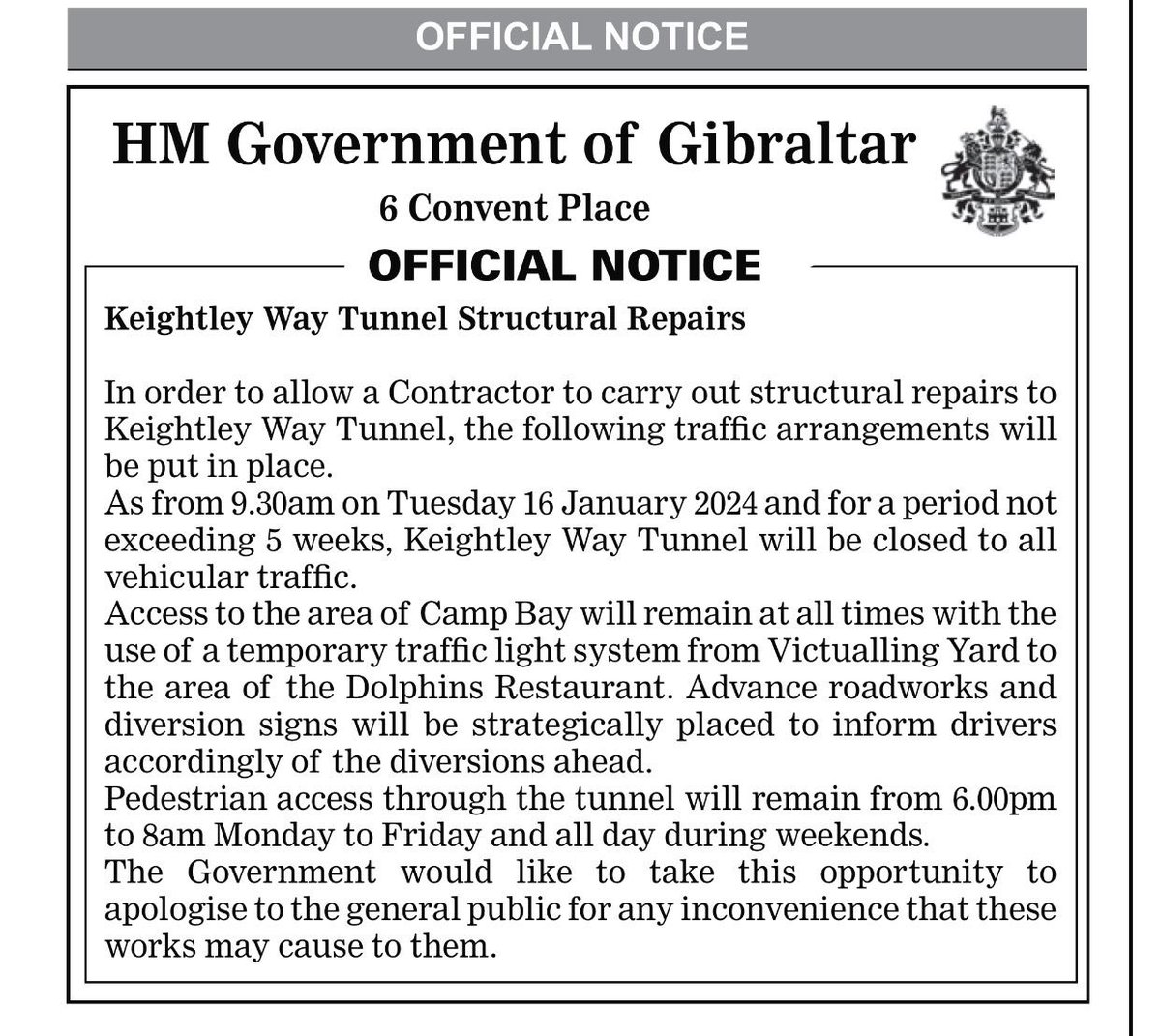 🚨Anyone cycling, walking, scooting to Europa Point along Keightley Way Tunnel please see notice below 👇 Every effort is being made to request that the weekday closures are delayed slightly to maintain morning commuter route #gibraltar #sustainability @cortes_john @GibraltarGov