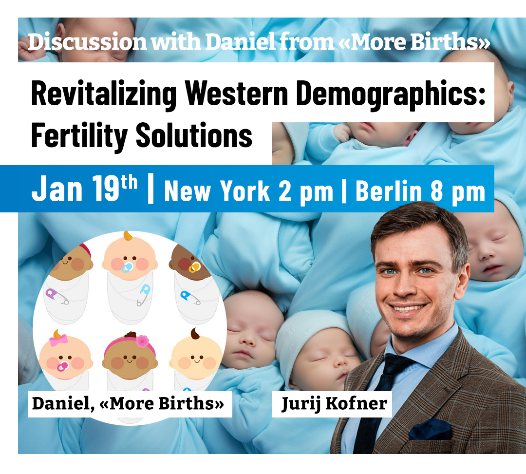 🤱🏼📈 Join us for a thought-provoking online discussion this Friday, January 19th, at 8 pm Berlin time (2 pm Washington D.C.) on the intriguing topic of declining #fertility rates in the #West, with a focus on the #UnitedStates and #Germany. ▶️ x.com/kofner1