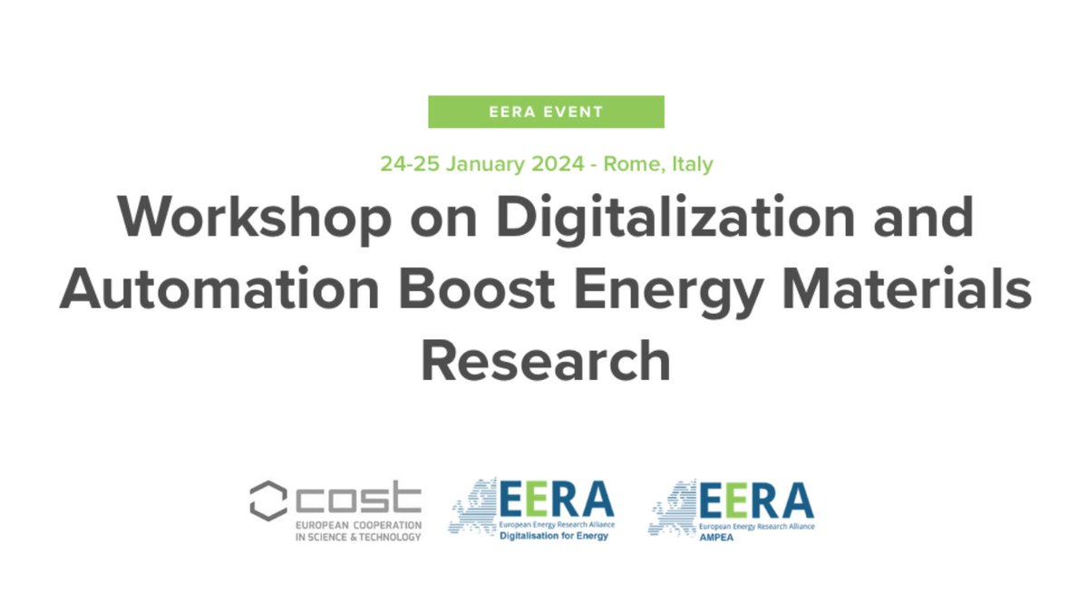 🗓️On Jan 24-25 our colleague Natalia Konchakova (<a href="/HereonHelmholtz/">@hereon@helmholtz.social</a>) will present AMI2030 at "Digitalization &amp; Automation Boost #Energy#Materials Research" workshop📍in Rome!

✔️​ Organised by <a href="/EERA_SET/">EERA</a>  &amp; <a href="/COSTprogramme/">COST</a> 

🔗ami2030.eu/events/24-25-j…