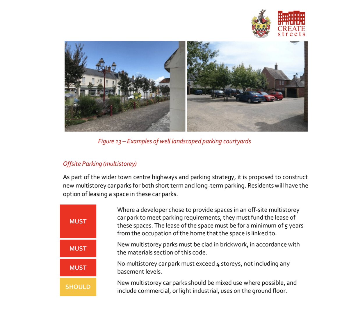 What might design codes add to development costs? This page from Amersham's (under consultation) proposes remote parking to avoid cars impacting street scene. But multistoreys cost £10,000+ per home. Then there's carbon in concrete frames. How can this help Net Zero new homes?