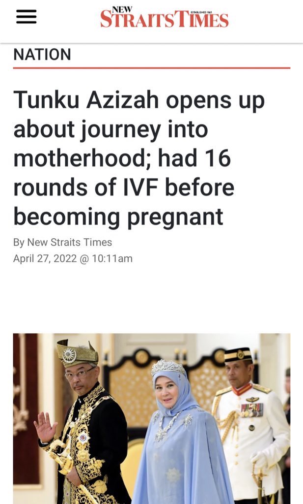 arfdy12's tweet photo. @UyainaArshad Baginda pernah melalui kepayahan 16 kali buat IVF untuk mendapatkan zuriat. Mungkin sebab tu baginda happy bila tahu orang mengandung 🥹 https://t.co/TjSsrtlpsg