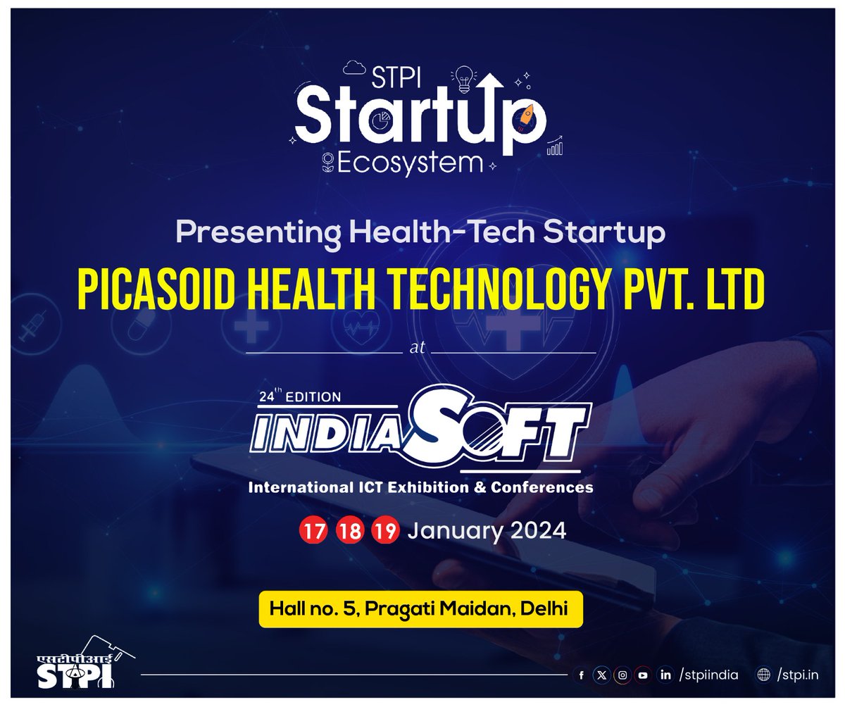 stpiindia's tweet photo. M/s Picasoid Health Technology Pvt Ltd is a digital health platform that reduces time and expenses for both patients and healthcare facilities using an API and Mobile App, ensuring easy access to healthcare information and services by patients.
#indiasoft2024 https://t.co/wOrXzYKpER