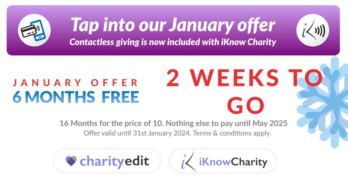 charityedit's tweet photo. We're halfway through our January Offer with Charity Edit and iKnow Charity. 
See why thousands of charities and organisations nationwide are choosing us to help with their Websites and Admin. https://t.co/4YYfdx2oVM https://t.co/7XY6ZvMESQ