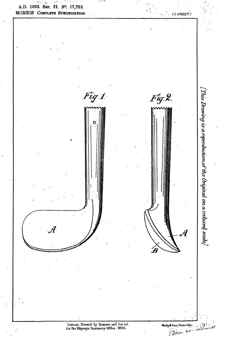 A lot of made of Tom Morris being a ball maker and his role of club maker (or club assembler) underplayed. I just came across this 1893 invention of Tom's. It is a niblick with a concave face. Looks like a rut iron. There may be more to Tom's club making skills that I thought.