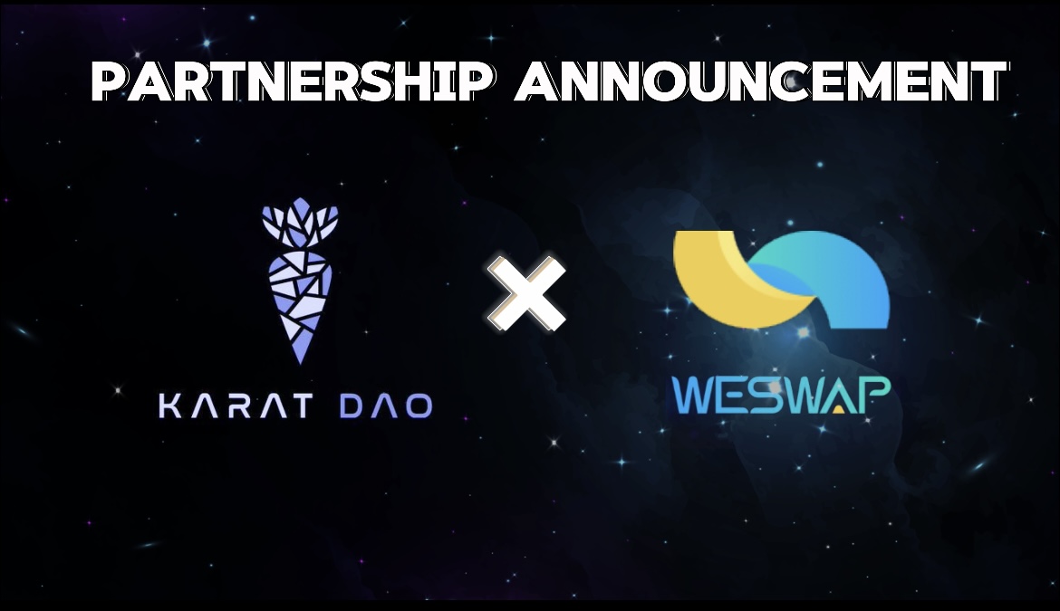 We are honored to announce the partnership with <a href="/KaratDAO/">KaratDAO 🥕 AI Prediction Market Agent</a>, the largest ZK ID infrastructure with multiple DApps🎊

🎁Join WeSwap space on Karat club👇 karat.club/space/2319/inv…

Stay tuned for our upcoming campaigns and rewards🪂