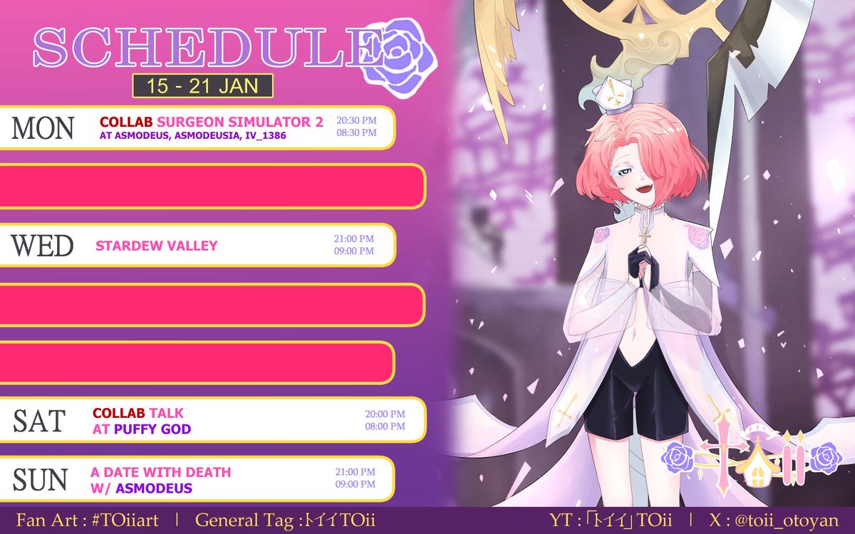 project_miah's tweet photo. 15-21 JAN SCHEDULE
ตารางไลฟ์ 15-21 ม.ค.📅

สัปดาห์นี้เจ้านรกไม่มีตารางไลฟ์แต่อาจจะจะโผล่ไปคอแลปช่องอื่นหรือมีไลฟ์ไม่แน่นอนนะครับ!
ส่วนน้องโต้ยก็ขยันทำตารางไลฟ์เหมือนเดิม หมาปริ๊มปริ่มมากครับ!🥹

#Miah_Pro https://t.co/ezZH5nCi46