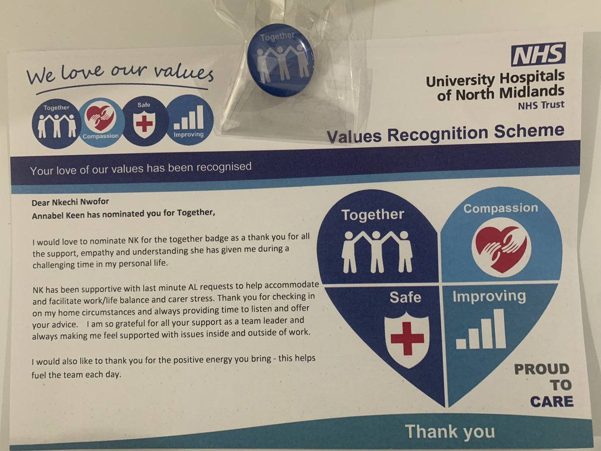 Nkay (Nkechi) (@nkay_gingasnaps) on Twitter photo Started the year on a High!
Humbled to be nominated for the together badge by my lovely colleague.
I’m glad I was able to provide support at a challenging time.
We love our values <a href="/UHNM_NHS/">UHNM NHS Trust 🏥</a> ☺️#ValuesRegonitionScheme #together Started the year on a High!
Humbled to be nominated for the together badge by my lovely colleague.
I’m glad I was able to provide support at a challenging time.
We love our values <a href="/UHNM_NHS/">UHNM NHS Trust 🏥</a> ☺️#ValuesRegonitionScheme #together