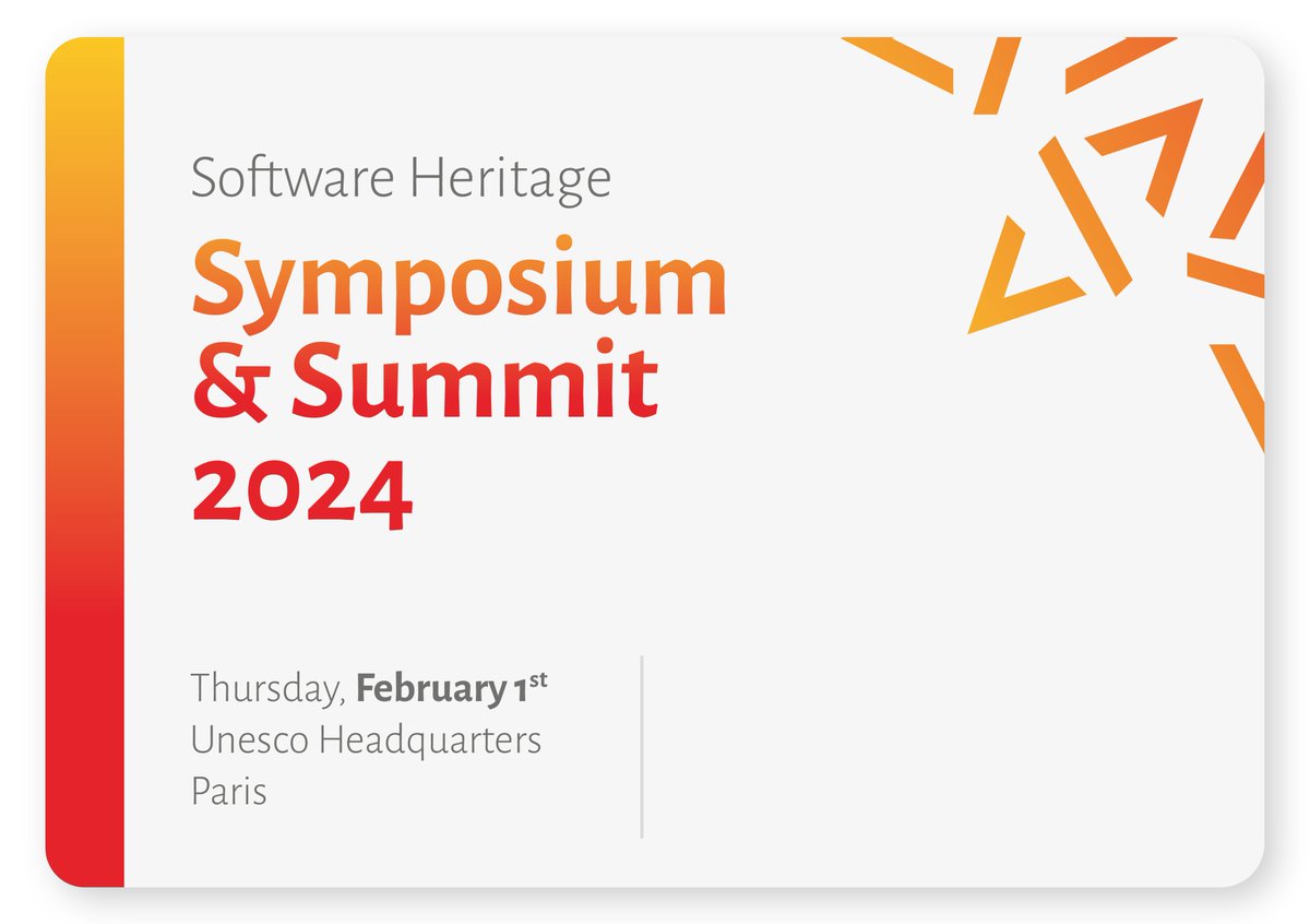 📢 Join us at the Software Heritage Annual Symposium on Feb 1, 2024, at UNESCO HQ! 
🌐 Explore the crucial role of #software #sourcecode in digital development, scientific innovation, and cultural heritage. 

👉 Register now! softwareheritage.org/2024/01/15/joi…

<a href="/UNESCO/">UNESCO 🏛️ #Education #Sciences #Culture 🇺🇳</a> <a href="/Inria/">Inria</a> <a href="/CEA_Officiel/">CEA</a>