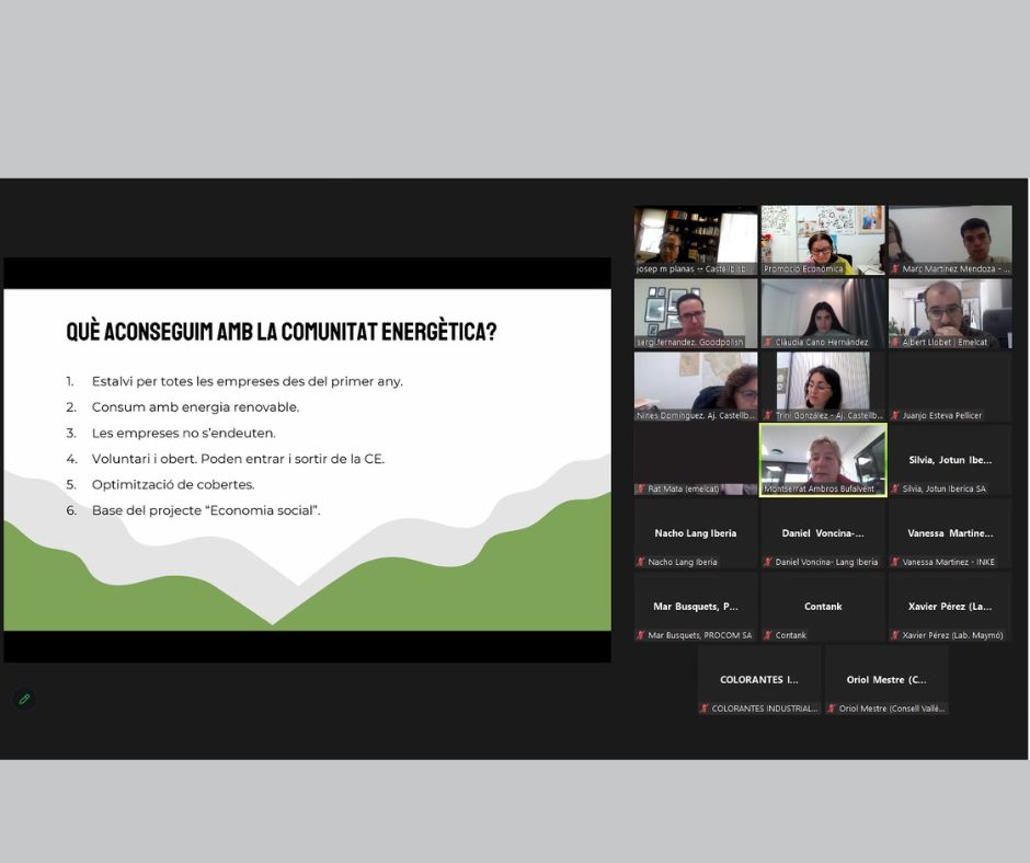 cbempresa's tweet image. Les empreses han conegut l&apos;experiència de la  comunitat energètica impulsada per @aebufalvent.
El programa #SmartTransformation de l&apos; @Ajcastellbisbal posa al vostre abast acompanyament i prediagnòstics energètics per dur a terme la transició energètica de la vostra empresa.