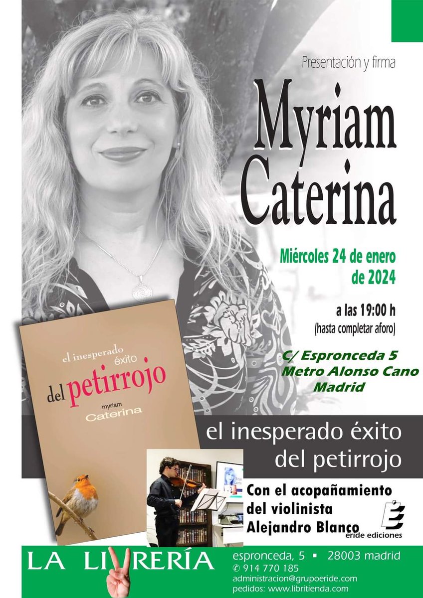 cobos_myriam's tweet photo. 📚✨ ¡Emoción aleteando en el aire! 📚✨
Estoy encantada de compartir contigo que mi libro de poesías, "El Inesperado Éxito del Petirrojo", alza vuelo hacia Madrid para su presentación
📅 Fecha: 24 Enero 2024
🕕 Hora: 19h
📍 Lugar: C/ Espronceda 5 (M. Alonso Cano)
@erideediciones https://t.co/feB9uRhlta