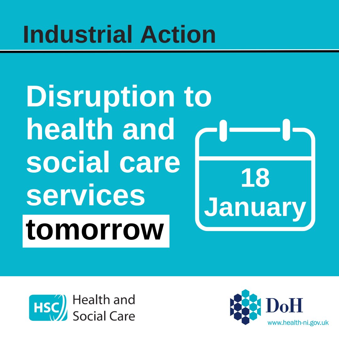 There will be widespread disruption to health and social care services tomorrow. We're asking the public to take all sensible steps to reduce their chances of requiring health care. At the same time, if you need emergency care, seek it immediately. ➡️ health-ni.gov.uk/news/significa…