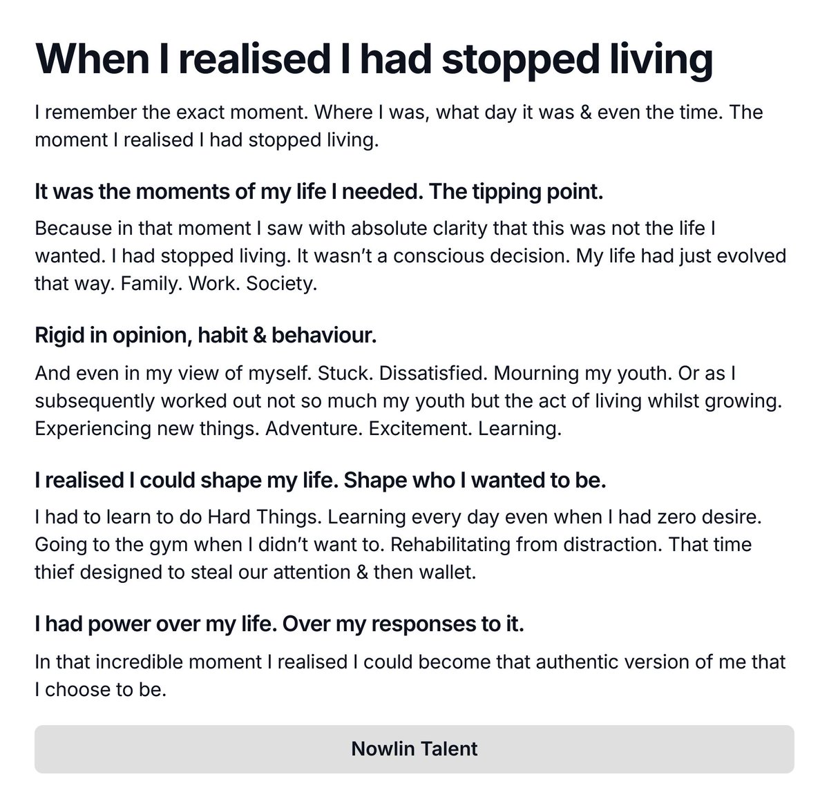 When I realised I had stopped living