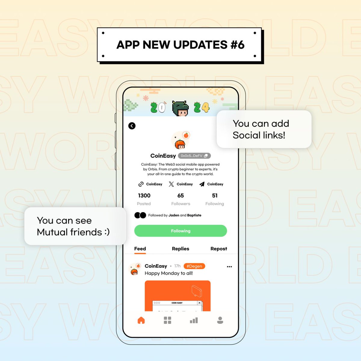 Coiniseasy's tweet photo. 🟠CoinEasy Web3 Education Social App 업데이트 #6

🔍 소셜 링크 추가 가능
👋 같은 팔로워를 가진 사람들을 확인 가능
🛠 기타 버그 수정

😎 앱스토어[ver.1.0.1], 플레이 스토어에서 업데이트를 해야 합니다.

코인이지 앱 다운로드👇
👉 iOS - https://t.co/OO1PpoeXju
👉 Android - https://t.co/aOV6hxpIPA

✨Powered by @useOrbis 

#코인이지앱 #업데이트