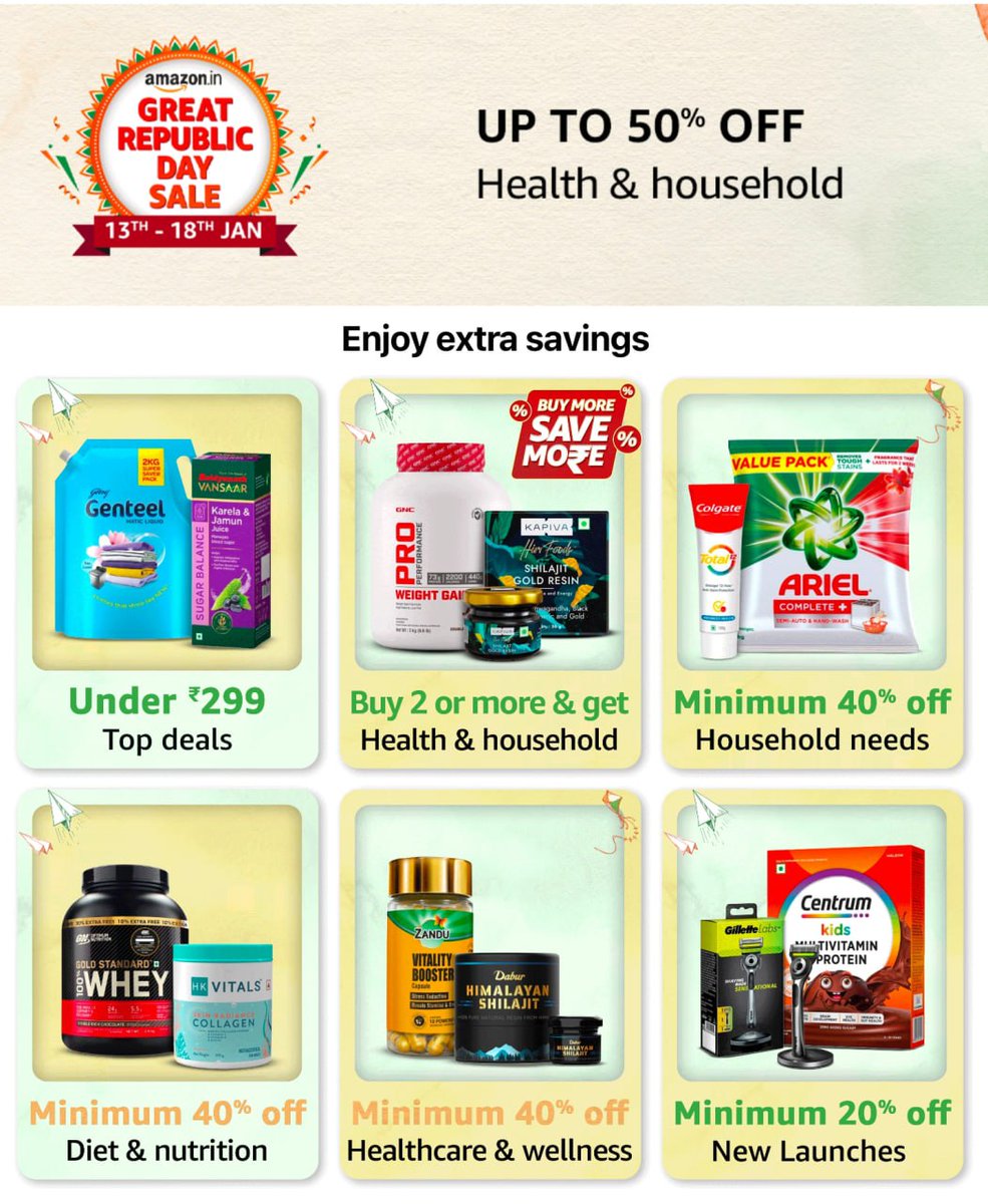 OffersZones's tweet photo. 🇮🇳Great Republic Day Sale
Health &amp; household
Up to 50% OFF
Shop Now :- https://t.co/TnsT4ZeJ7E

#Deals #DealAlert #deal #offers #offer https://t.co/KawdJLMjTu