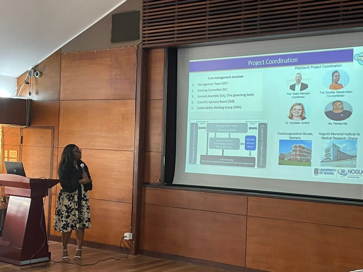 NMIMR_UG's tweet image. Prof. @DorothyYeboahM1, Director, @NMIMR_UG presenting on Work Package One of @PANGenS2023.
#Firstinpersonmeeting
#Bioinformaticstraining