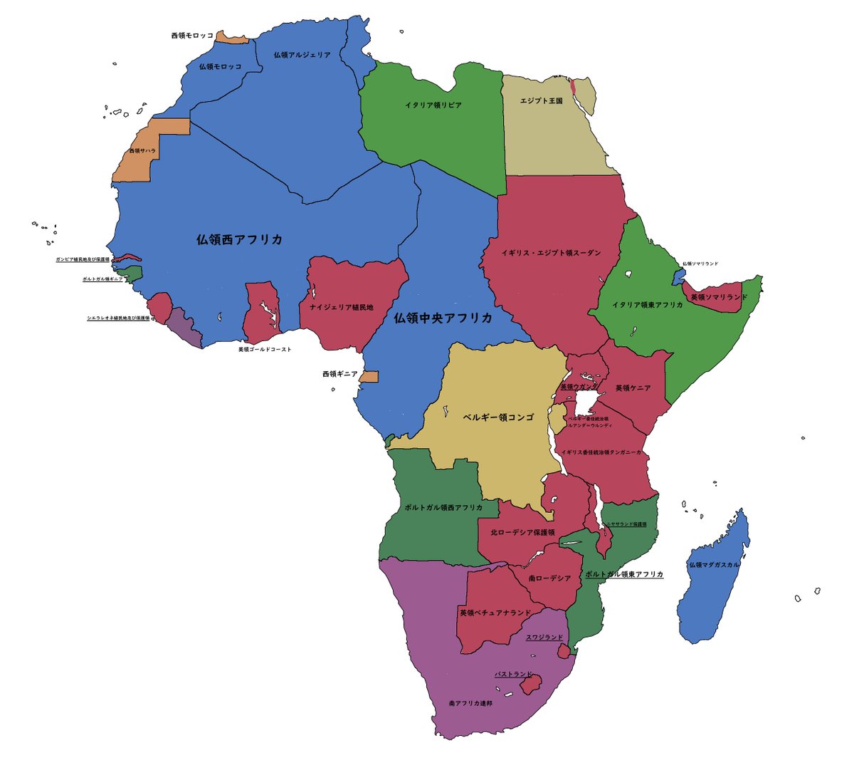 africa1936.png 植民地時代のアフリカがどのように分割されていたかの