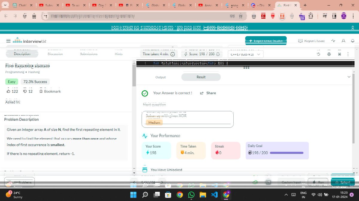 _AbhinavDas_'s tweet photo. Hello everyone,
I have completed #Day016 of #365DaysofCode Challenge with @scaler_official
Today I solved the question - First Repeating element
Scaler discord community link:- https://t.co/2RFS3t4bCd
#scalerdiscord
#codewithscaler
#365daysofcodescaler https://t.co/yVFEV8o9n8