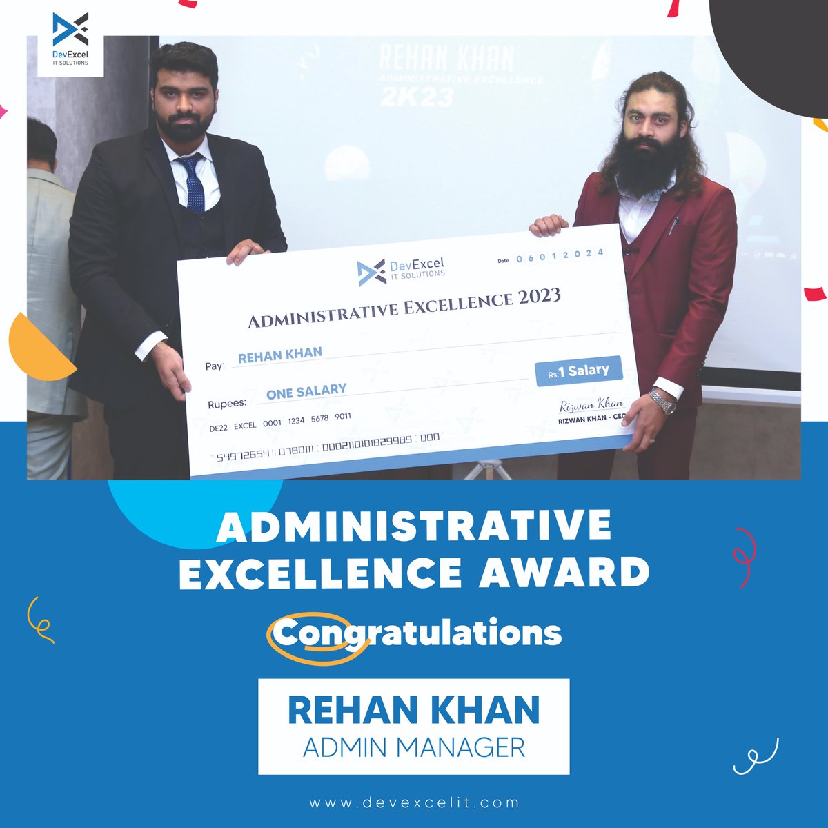 dev_excel's tweet photo. 🌟🏆 Recognizing Admin Excellence at DevExcel! 

Kudos to Rehan Khan and Muhammad Aslam for their outstanding contributions, earning both the coveted award and a bonus equivalent to a full month's salary! 🎉

🚀 Special thanks to Muhammad Qasim for giving them Awards. https://t.co/bAheaQj3Cp