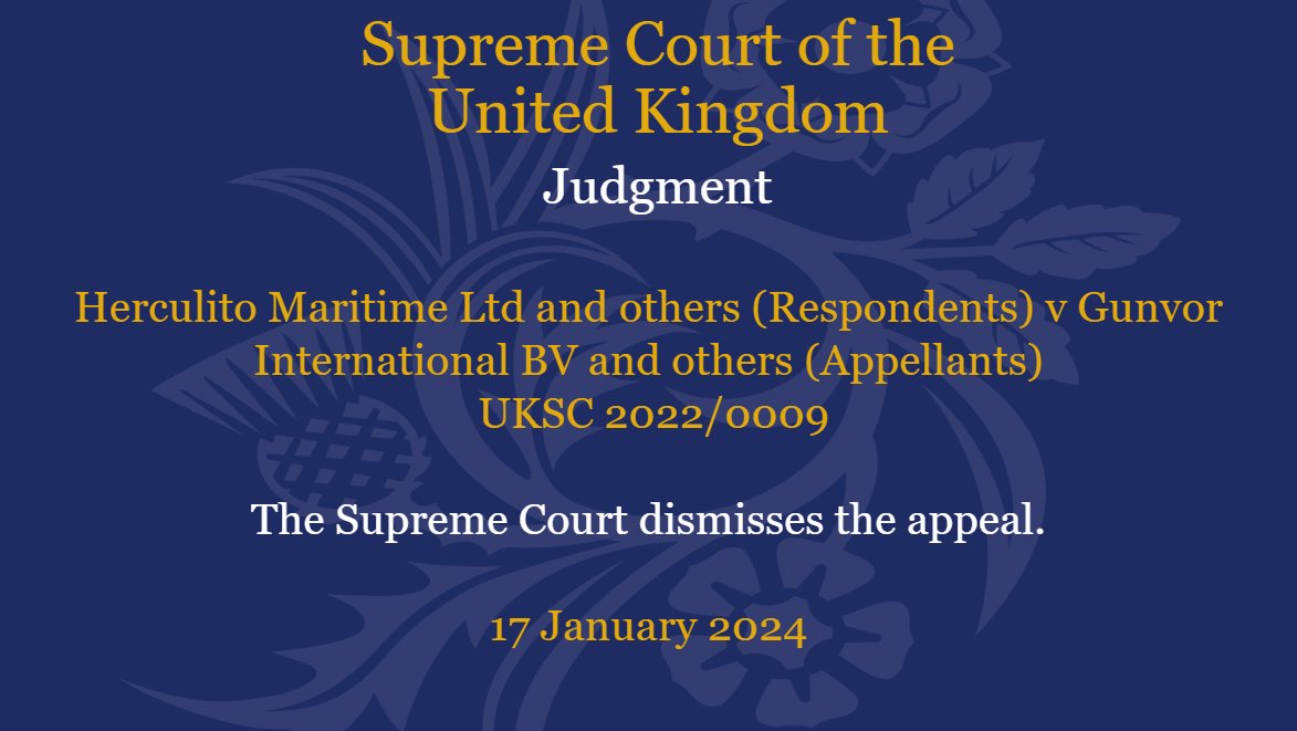 Judgment has been handed down today in the matter of Herculito Maritime Ltd and others (Respondents) v Gunvor International BV and others (Appellants) UKSC 2022/0009: supremecourt.uk/cases/uksc-202…