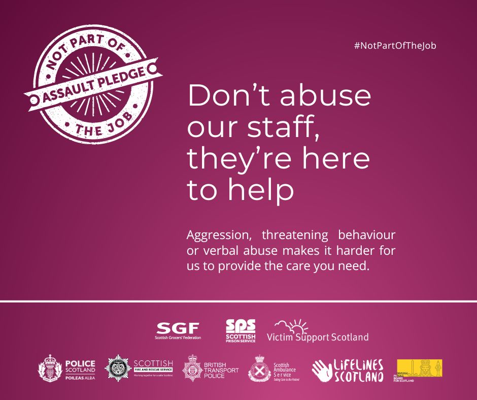 NHSLanarkshire's tweet photo. We are committed to ensuring the safety of all our employees at work.
NHS staff do not expect to be abused, insulted or threatened, that is #NotPartOfTheJob https://t.co/JEL9swg4el