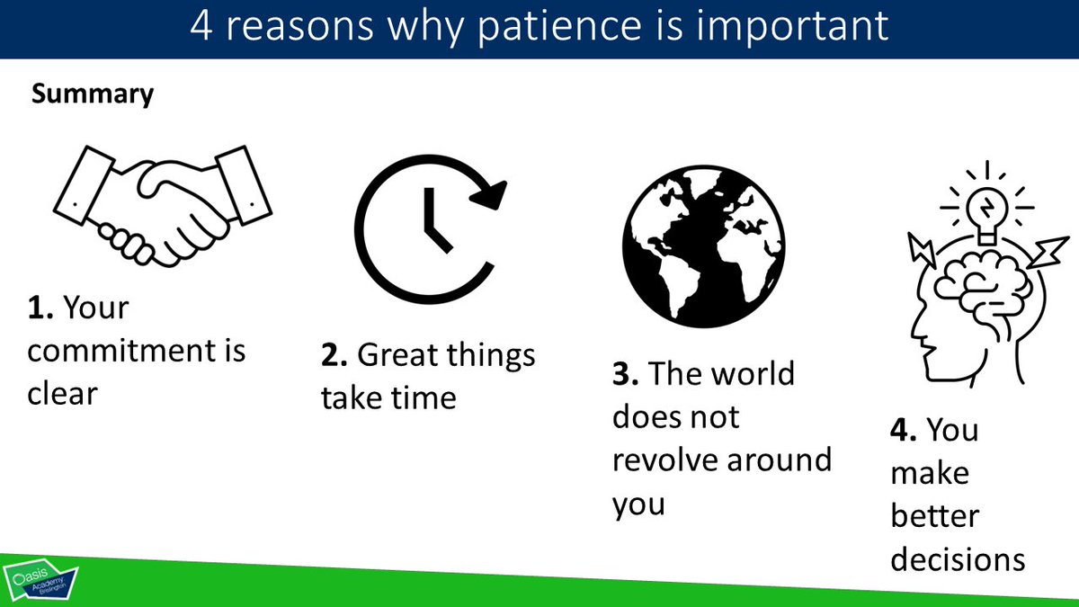 In this week's tutor session about the 9 habits, we are exploring patience. We all need patience because: 1. It shows our commitment 🤝 2. Great things take time ⌚️ 3. The world does not revolve around me 🌍 4. It helps us make better decisions 💡