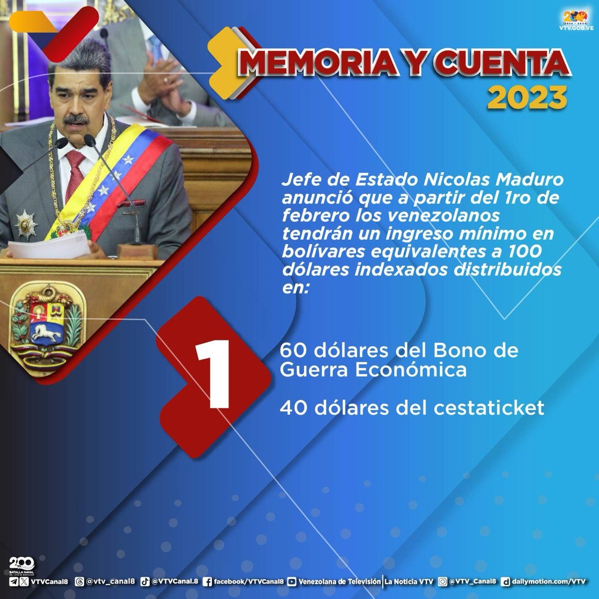 #ENTÉRATE📢| Desde el #01Feb el ingreso mínimo integral de los venezolanos y venezolanas será en bolívares equivalentes a 100 dólares indexados. #AvanzamosParaVencer
