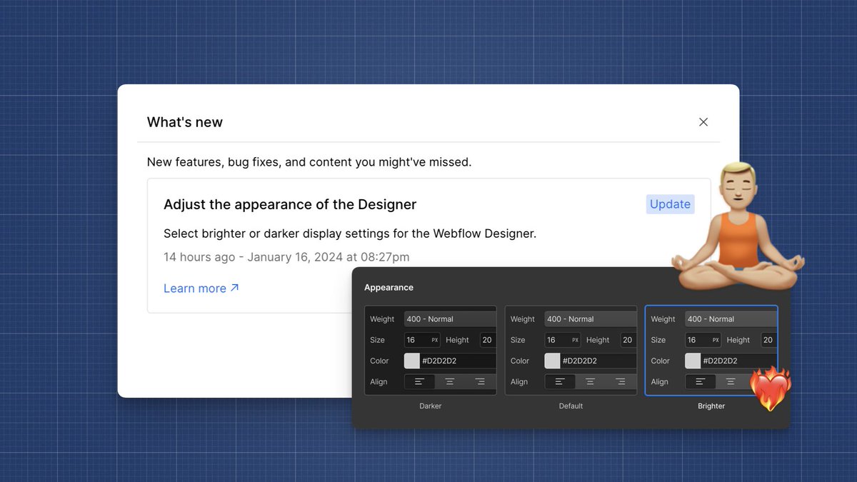 Back in Oct. 5th, @Webflow introduced their darker UI and it affected me adversely. It became hard to distinguish objects. 

Along with others, I candidly shared my concerns with Webflow. They were receptive, recognizing that not everyone perceives UIs the same way, and promised