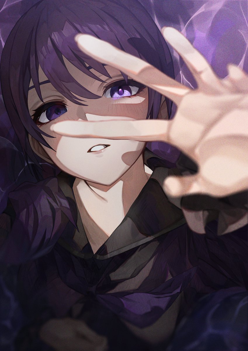 asahina mafuyu purple eyes solo purple hair looking at viewer parted lips 1girl blurry foreground  illustration images