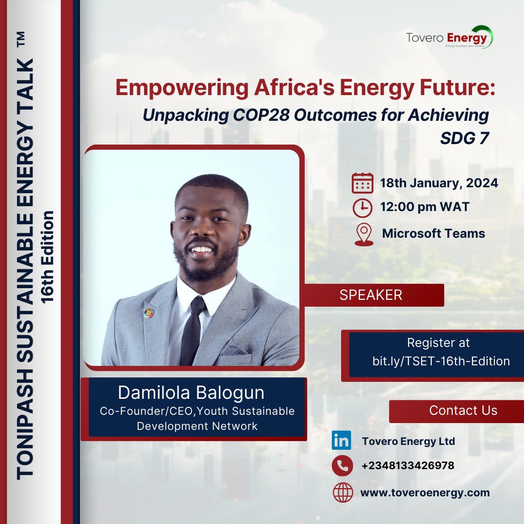 Join me as we unpack the significant takeaways from the recent #COP28- The UAE Consensus, deciphering its implication for the Energy sector in Africa and Nigeria. 🔗 forms.office.com/pages/response… #TDB
