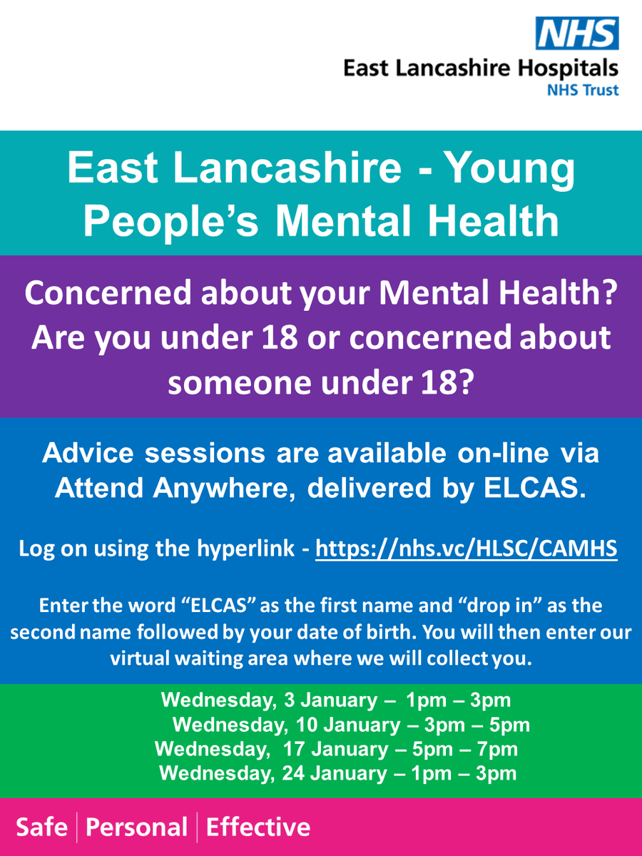Are you concerned about your mental health? Are you under 18 or concerned about someone under 18? Join us at our regular virtual drop-in session today to speak with one of our practitioners using this hyperlink – nhs.vc/HLSC/CAMHS