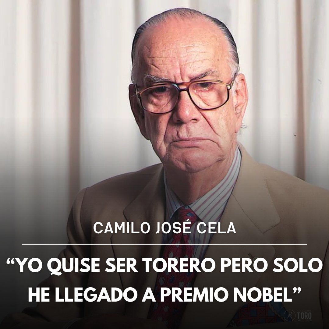 🔵 Hoy se cumplen 22 años del fallecimiento de Camilo José Cela.

En 1989 recibió el Nobel de Literatura. De joven toreó en varios pueblos y escribió obras taurinas como "El gallego y su cuadrilla" y "Toreo de Salón".

✍️ "Yo quise ser torero pero solo he llegado a Premio Nobel"