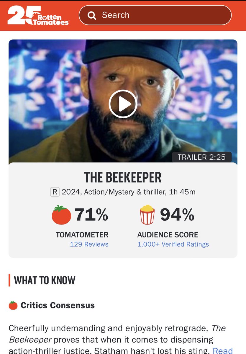 DavidAyerMovies's tweet photo. This just blows my mind. So happy for everyone’s support. I’ve learned so much as a filmmaker and what my role is as a creative in my industry. 🐝🙏🏼🐝
#grateful
#TheBeekeeper

⁦@RottenTomatoes⁩ 
⁦@mgmstudios⁩ https://t.co/WeVYI8jawJ