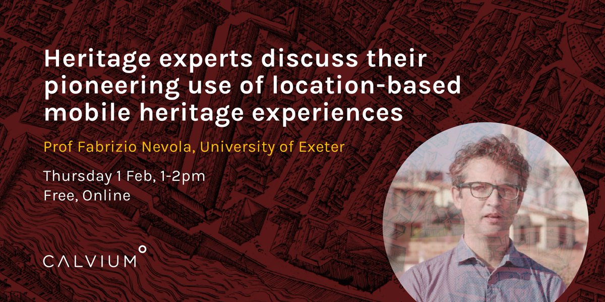 Calvium (@calvium) on Twitter photo Award winning council and university heritage experts discuss pioneering mobile digital experiences!
Featuring:
@Locallearning, Bristol City Council
<a href="/FJNevola/">Fabrizio Nevola</a>, <a href="/UniofExeter/">University of Exeter</a>
Terry Bracher, <a href="/HeritageWSHC/">Heritage@WSHC</a>
Free, online
Thu 1st Feb, 1pm
Book now! eventbrite.com/e/776249000657… Award winning council and university heritage experts discuss pioneering mobile digital experiences!
Featuring:
@Locallearning, Bristol City Council
<a href="/FJNevola/">Fabrizio Nevola</a>, <a href="/UniofExeter/">University of Exeter</a>
Terry Bracher, <a href="/HeritageWSHC/">Heritage@WSHC</a>
Free, online
Thu 1st Feb, 1pm
Book now! eventbrite.com/e/776249000657…