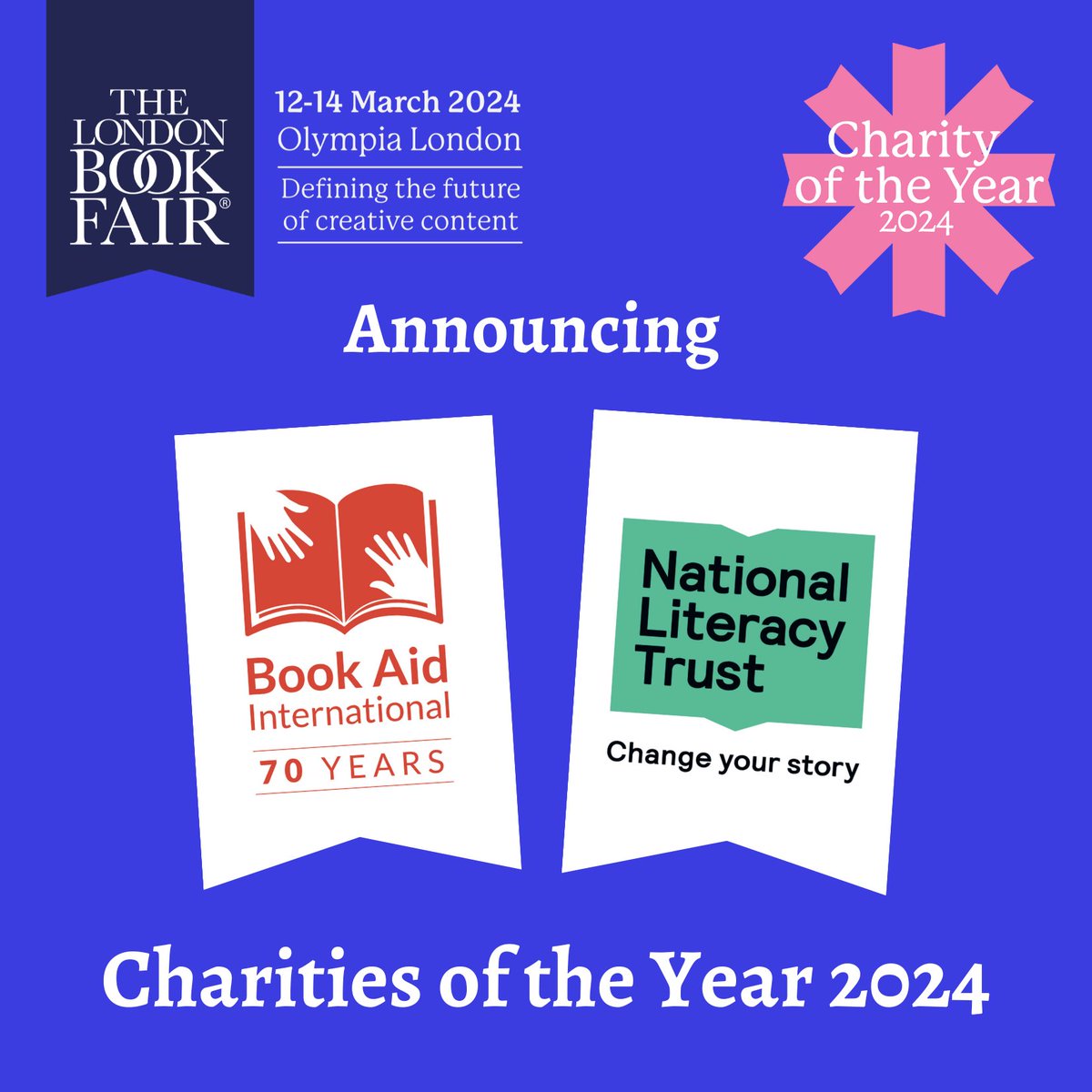 We're thrilled to announce our Charities of the Year for #LBF24 - @Book_Aid and the @Literacy_Trust! For more information on our chosen charities, please visit: bit.ly/3SpuAEU