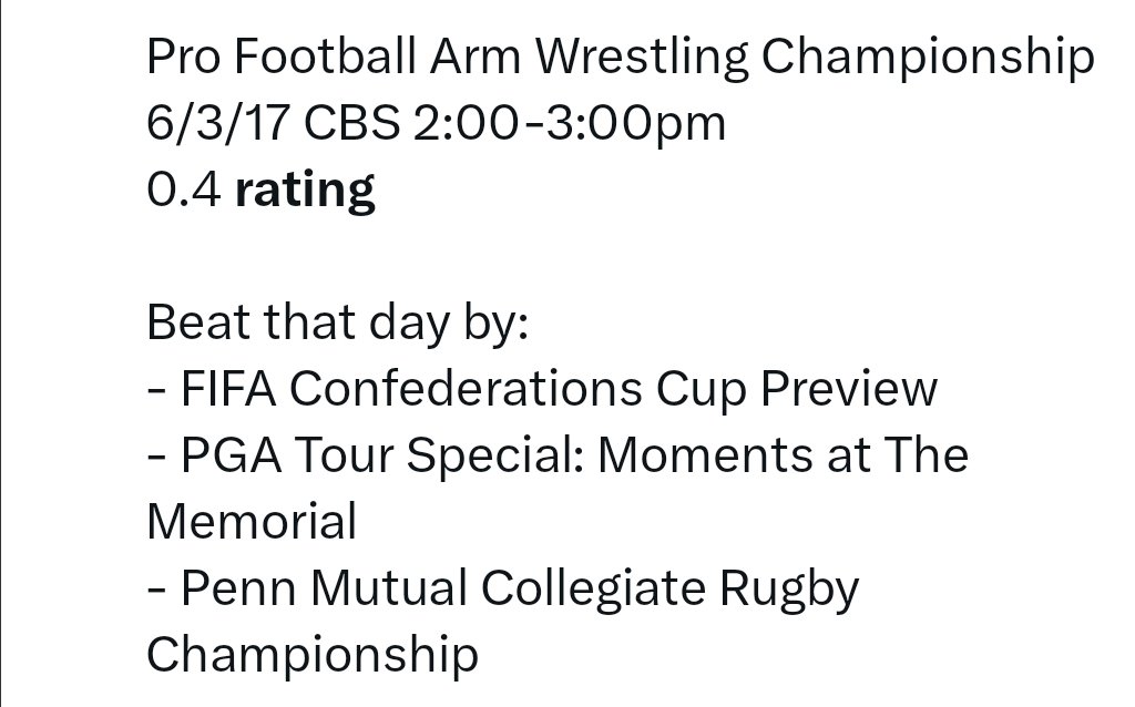 DabbleMuch's tweet image. @stutteringjohnm we heard you trot out your sad post-Tonight Show resume again.  Why do you keep saying that the NFL Arm Wrestling show had good ratings?