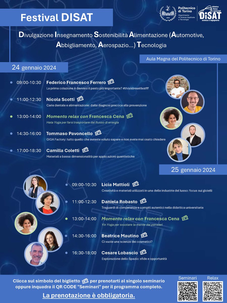PoliTOnews's tweet photo. 📢Il 24 e il 25 gennaio al #PoliTO c'è il Festival #DISAT!

Due giorni di incontri, eventi e momenti di socialità, con ospiti d'eccezione, promossi dal Dipartimento di Scienza Applicata e Tecnologia

Scopri il programma: https://t.co/U133errQHt

Non mancare! https://t.co/rSDBvUwi5e