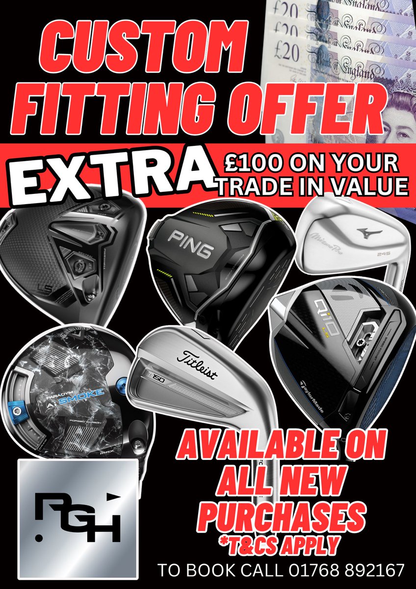 Amazing custom fitting offer NOW AVAILABLE at PGH 💥 Receive upto £100 EXTRA on your trade in when purchasing any new fitted clubs! 8 different brands to choose from. Call the shop on 01768 892167 to book your personal TrackMan4 fitting with our experienced team!