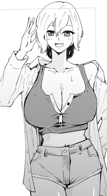 作業の合間に次回作ヒロイン作成ギャルママのデザインこねくり回し中ショートカットからちょっとゆるふわにしてママ感増量しました。オーバーサイズの服を羽織らせるのも、ちょっとだらしなく甘い感じにしました。おっぱい押し付けられたいね 