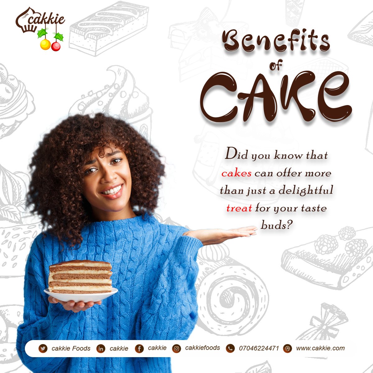 CakkieFoods's tweet photo. Healthy Benefits of Cake 🍰
Did you know that cakes can offer more than just a delightful treat for your taste buds? Here's a slice of the healthy benefits that may surprise you;
#HealthyCake
#CakeJoy
#SweetWellness
#CakkieFoods https://t.co/8F4Tl5lGI7
