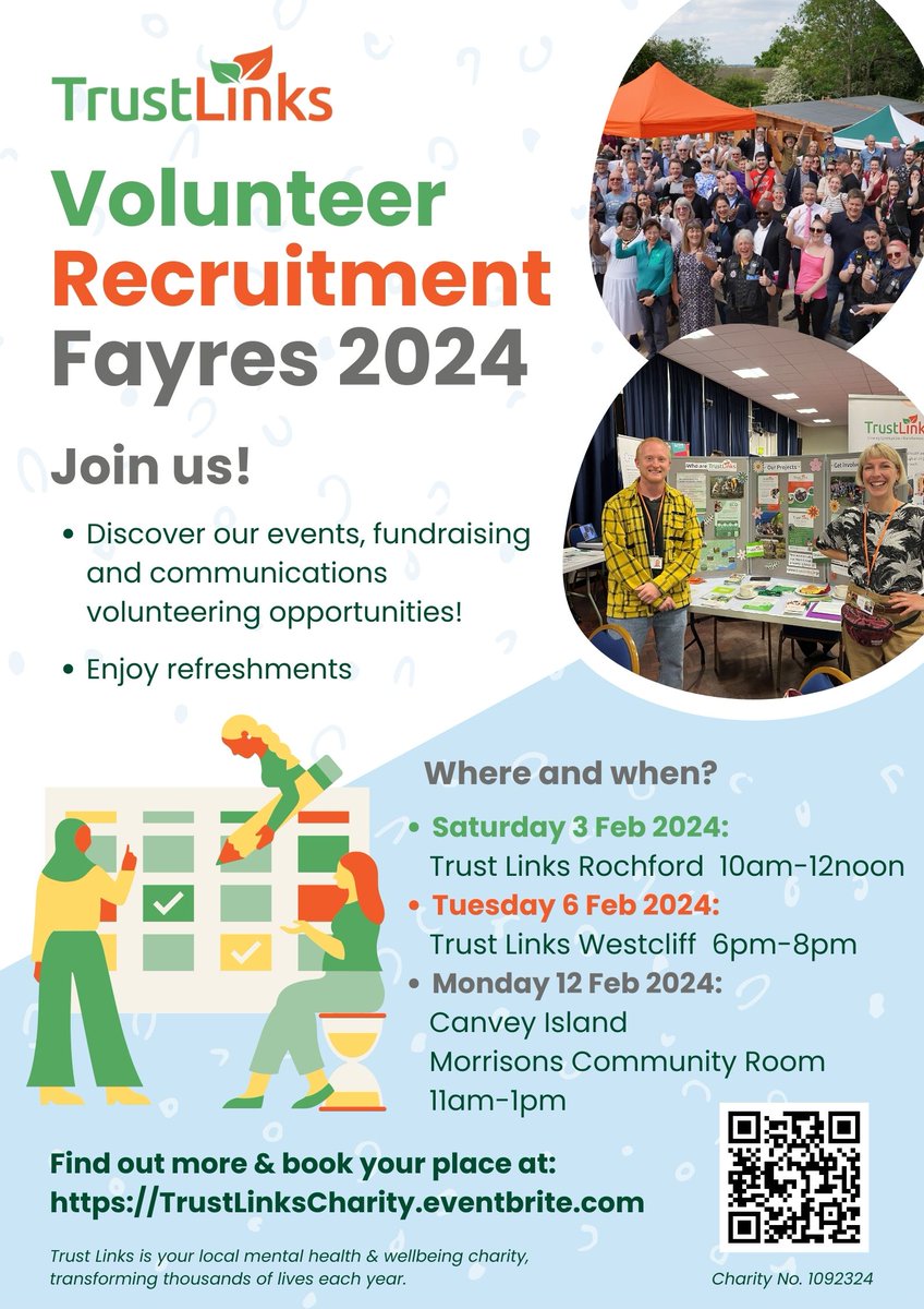 Are you interested in #volunteering ? 
Join us at one of our volunteers fayres where you can hear from our team, connect with others, enjoy hot drinks and an activity, and learn how YOU can make a huge difference! 👉🏻TrustLinksCharity.eventbrite.com
@TLVolunteers