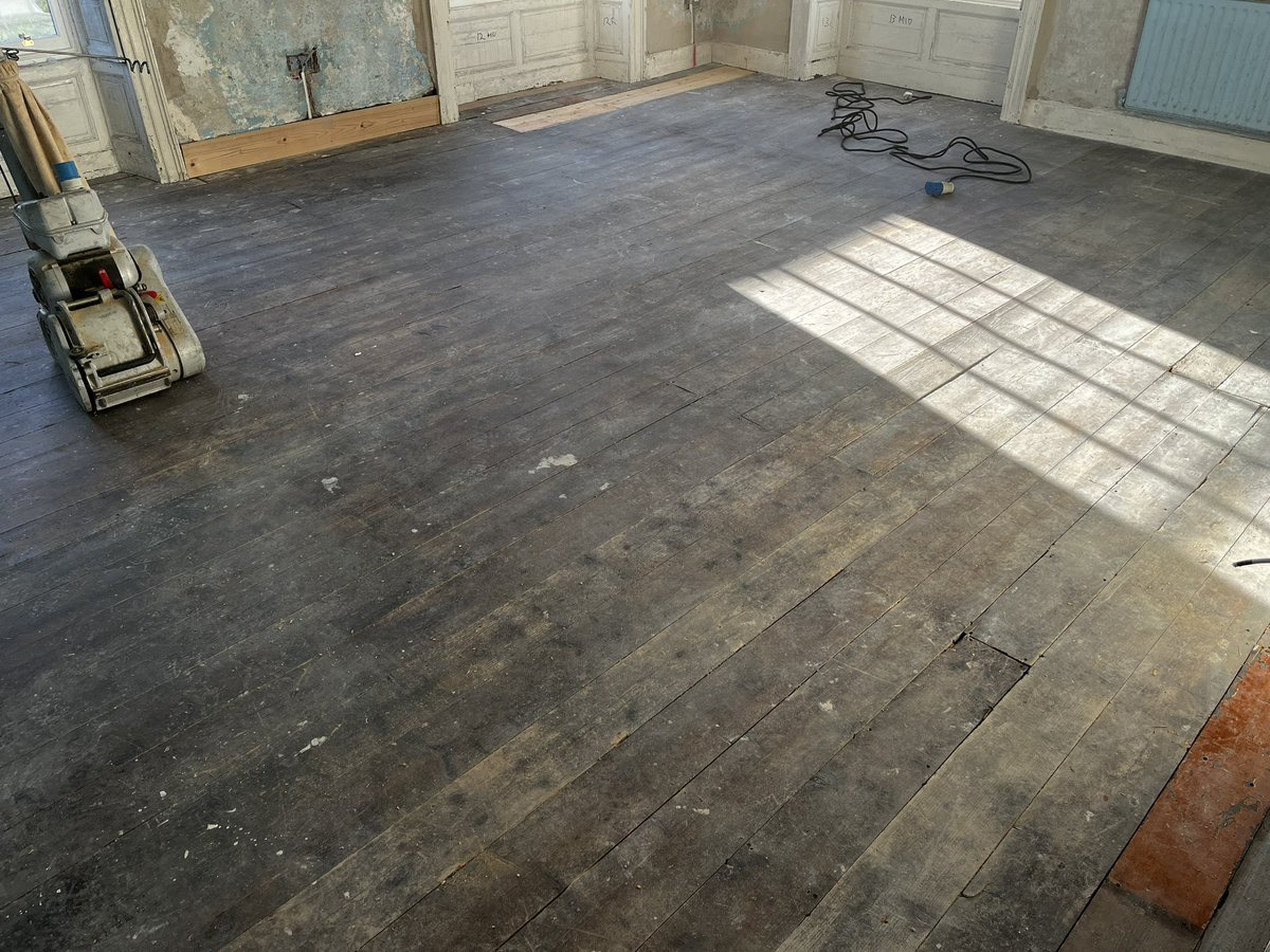 A challenging project but the results speak for themselves - a house dating back over 200 years with original floor boards - sanded back to bare wood before staining with WOCA Denmarks pre-colour brown and sealing with smoked brown Diamond Oil Active #restoration #floorsanding