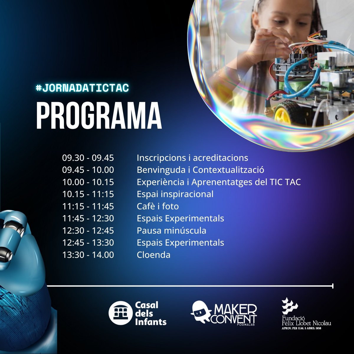 🟣 Vols participar en una trobada entre professionals de l'acompanyament a infants i joves en risc i del sector de les TIC per parlar de com fer front a la bretxa digital amb la metodologia maker? 🗓️ 2/2, de 9.30h a14 h 📍@MakerConvent Inscriu-t'hi 👇🏽 mailchi.mp/casaldelsinfan…