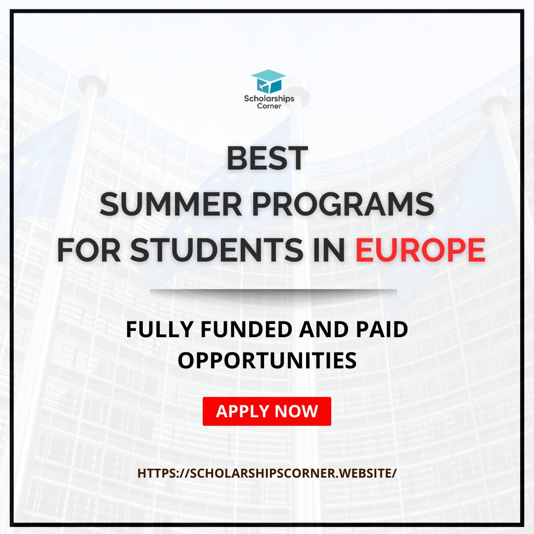 scholar_corner's tweet image. Explore the Best Summer Programs in Europe!
Fully funded and paid opportunities are waiting for you.
For more details and the application process, visit: scholarshipscorner.website/best-summer-pr…
#ScholarshipsCorner #summerprogram #Scholarship #Scholarships  #internship